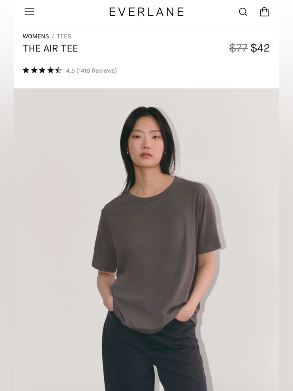 Everlane Women's Air Oversized Crew Tee in the color Olive. Size: L (Large). NWT